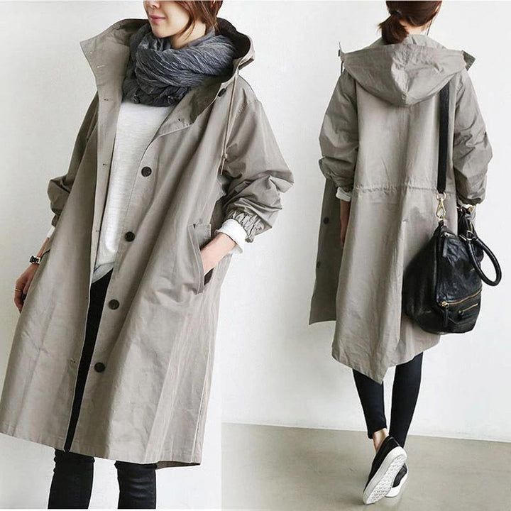 Damen nan leichter oversized Parka-Mantel mit Kapuze, Taillenzug und seitlichem Gehschlitz Drune