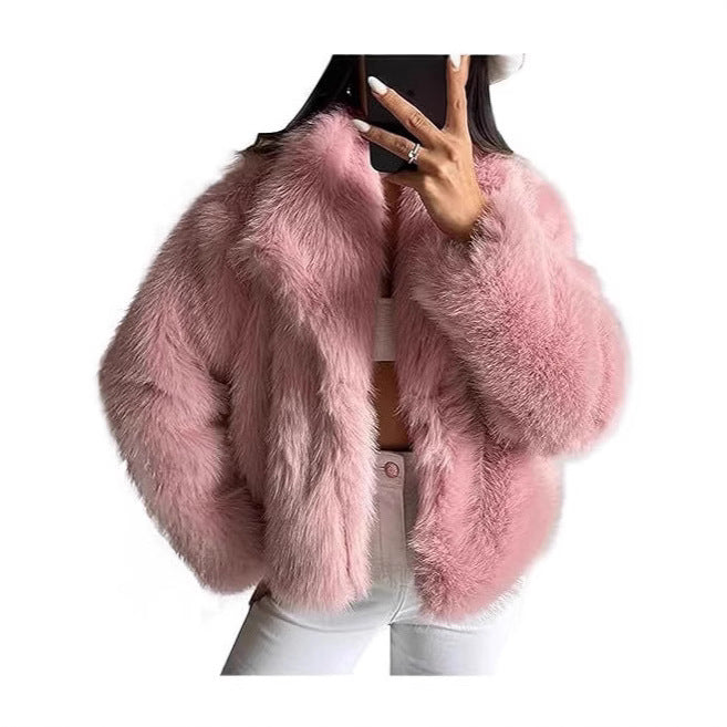 Damen Kurze Kunstfelljacke mit voluminösem Schalkragen Drune