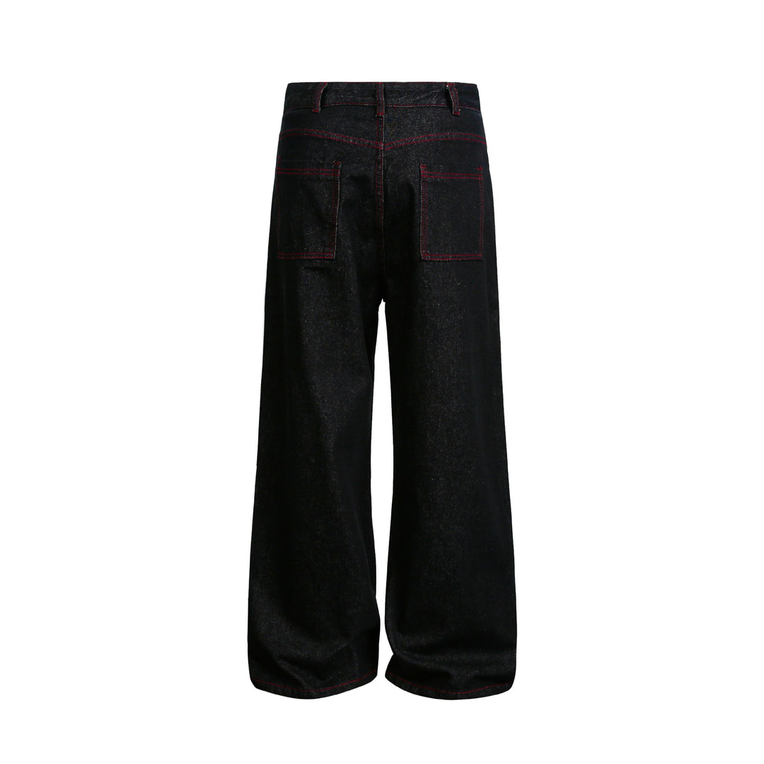 Damen weite Cropped-Denimhose mit hoher Taille und Kontrastnähten Drune