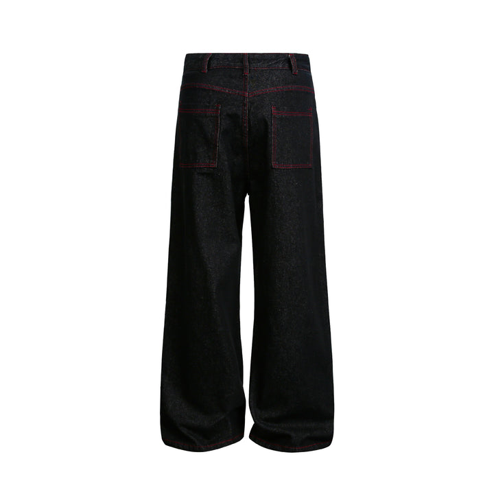 Damen weite Cropped-Denimhose mit hoher Taille und Kontrastnähten Drune