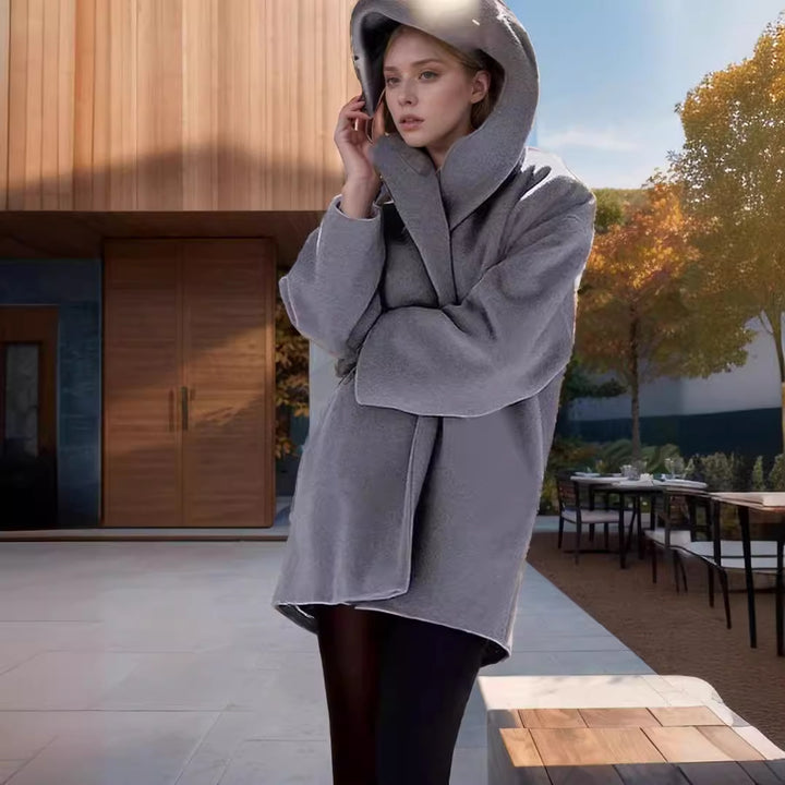 Damen Kapuzen-Teddycoat im Oversize‑A‑Linienschnitt mit überschnittenen Schultern Drune