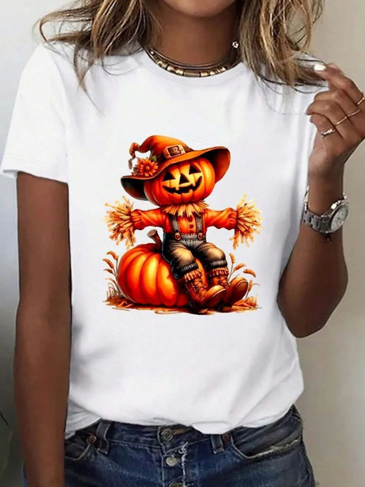 Damen T-Shirt mit stylischem Kürbis-Motiv und aufregendem Animal-Print Drune
