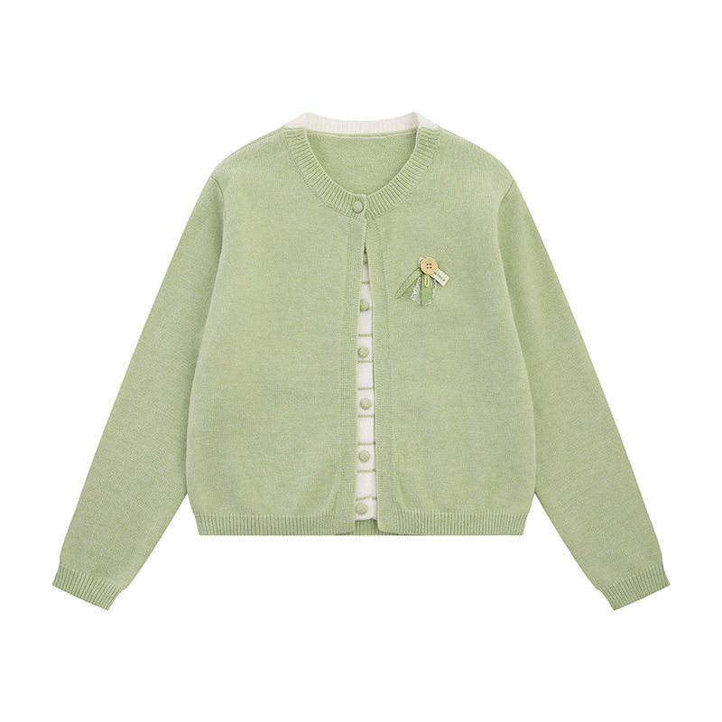 Damen Feinstrick-Cardigan mit Rundhals, verdeckter Knopfleiste und Zierbrosche Drune