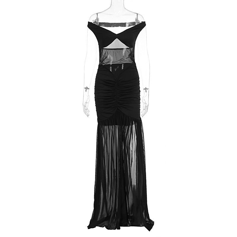 Damen elegantes Maxikleid mit transparenten Einsätzen und figurbetontem Schnitt Drune