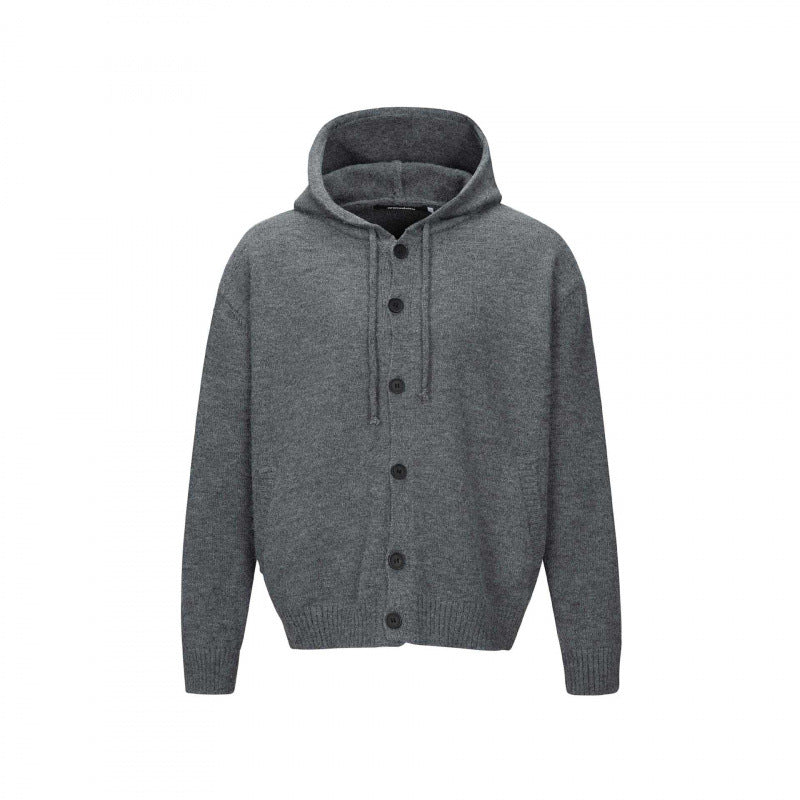 Unisex Grobgestrickter Kapuzencardigan mit durchgehender Knopfleiste und Rippbündchen Drune