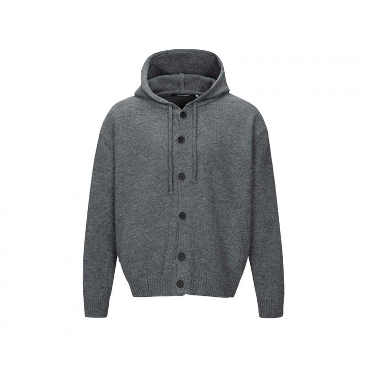 Unisex Grobgestrickter Kapuzencardigan mit durchgehender Knopfleiste und Rippbündchen Drune