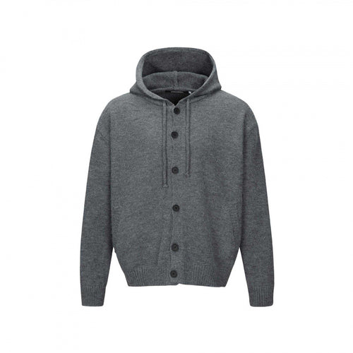 Unisex Grobgestrickter Kapuzencardigan mit durchgehender Knopfleiste und Rippbündchen Drune