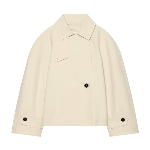 Damen Kurz geschnittene Trenchjacke mit Oversize-Ärmeln und verdeckter Knopfleiste Drune