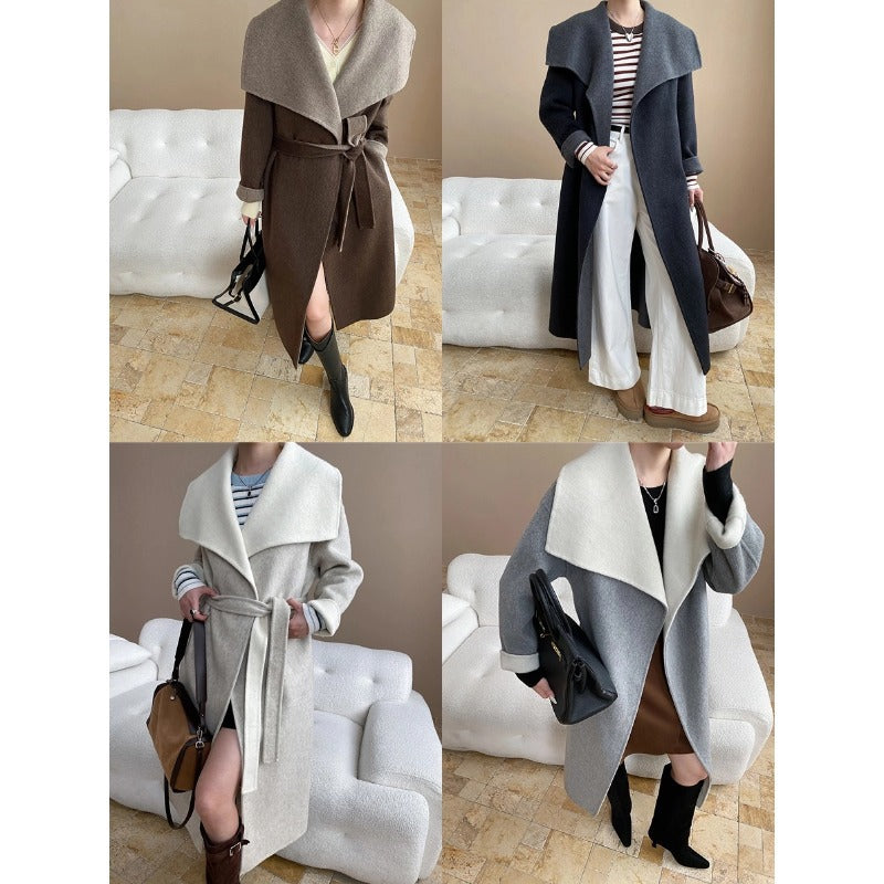 Damen eleganter Übergröße-Mantel mit tieferem Kragen und strukturierter Oberfläche Drune