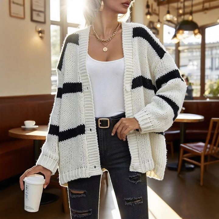 Damen Grobstrickjacke mit modischen Streifen Drune