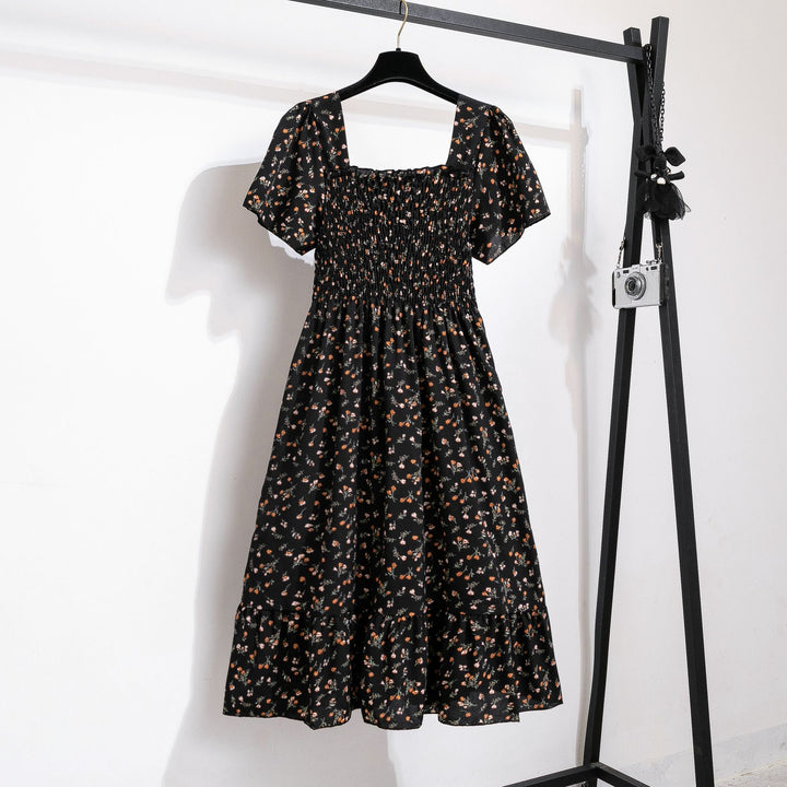 Damen Blumengemustertes Midikleid mit elastischer Taille und voluminösem Rock Drune