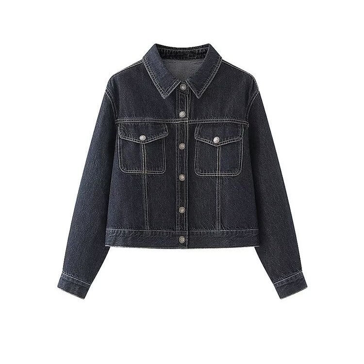 Damen Jeansjacke mit zwei aufgesetzten Brusttaschen und klassischem Kragen Drune