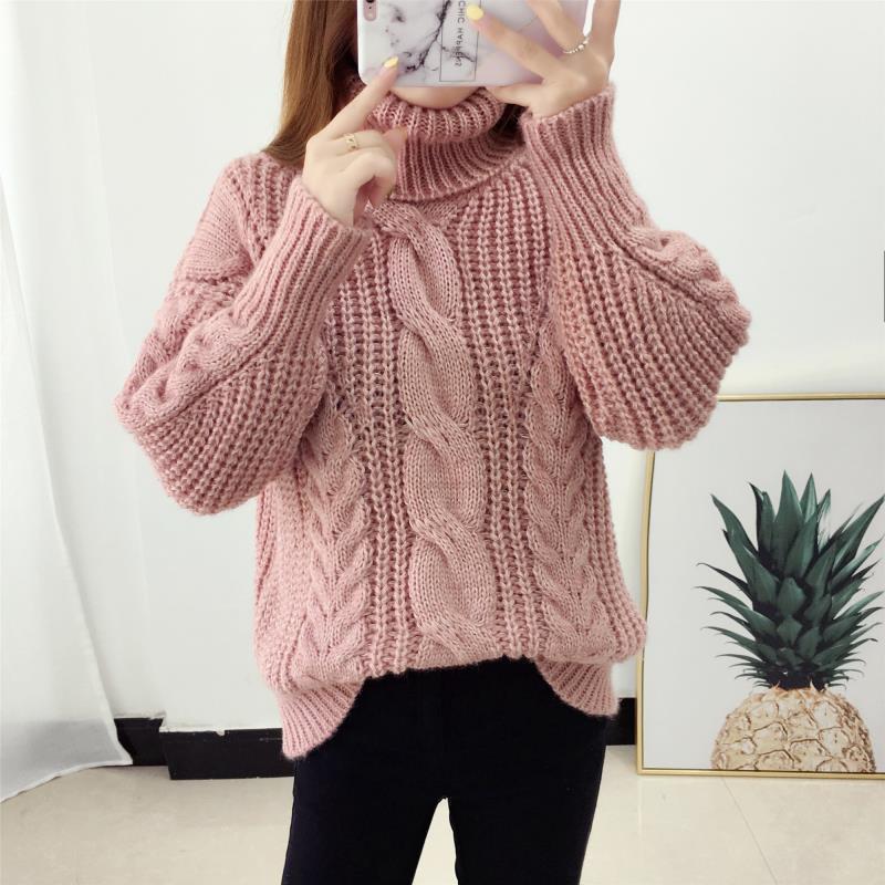 Damen Grobstrick Pullover mit hohem Kragen und strukturiertem Zopfdesign Drune