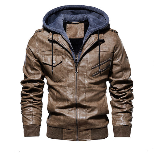 Herren Sportliche Kunstlederjacke mit Kapuze Drune