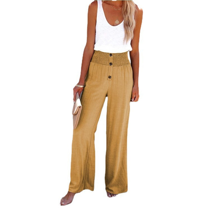 Damen weite Palazzo-Hose mit Knopfdetail und elastischem Bund Drune