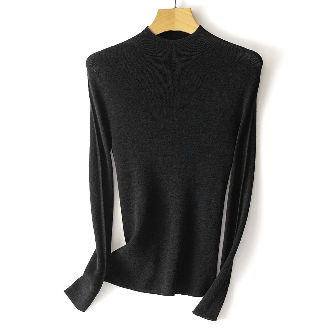 Damen Feinstrick-Longsleeve mit kurzem Stehkragen und schlanker Silhouette Drune