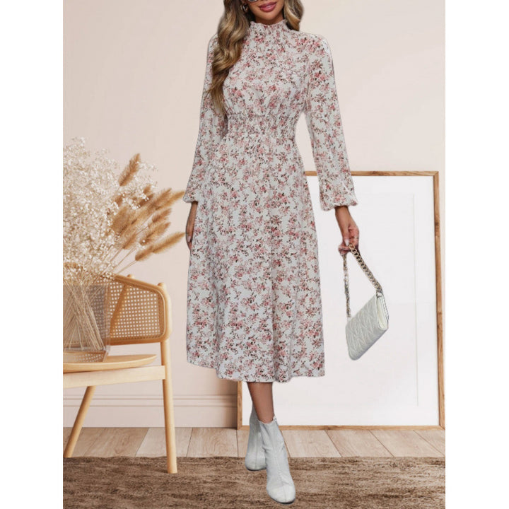 Damen Maxikleid mit hochgeschlossenem Kragen und floralen Details Drune