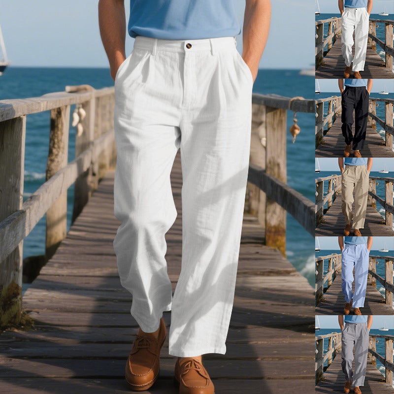 Herren nan elegante Leinenhose mit weitem Bein und Bundfalten Drune