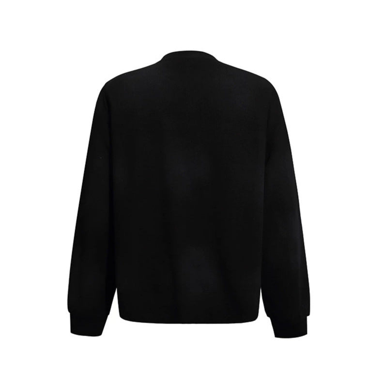 Damen Oversize-Sweatshirt mit Waffelstruktur, Rundhalsausschnitt und Ruinen-Skizzenprint Drune