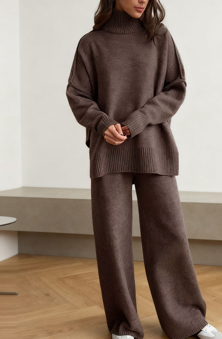 Damen kuscheliger Strickanzug mit hohem Kragen und weitem Schnitt Drune