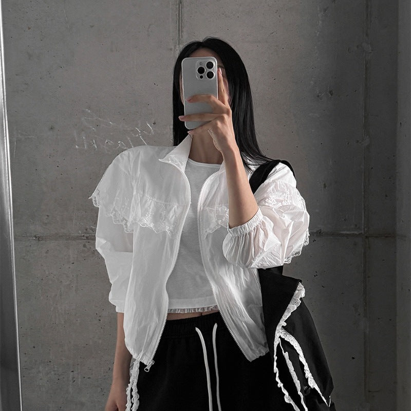 Damen elegante Übergangsjacke mit Rüschendetails Drune