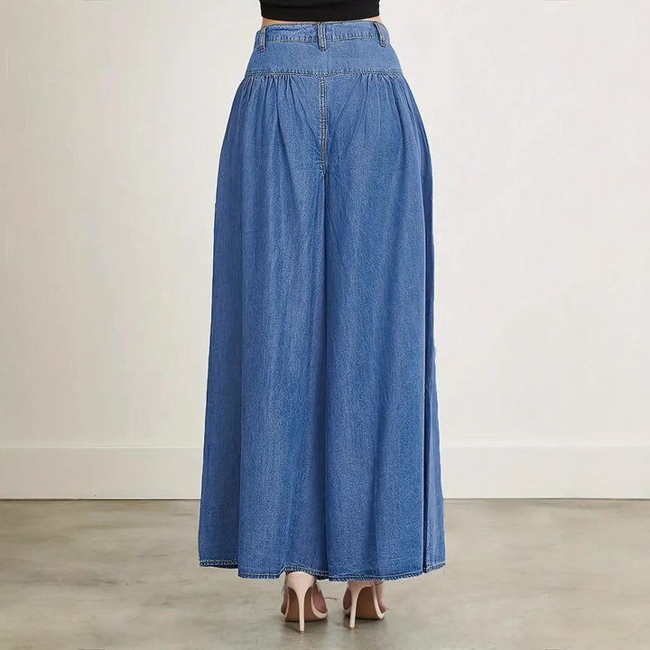 Damen Hochtaillierte Denim-Palazzohose mit geraffter Kellerfalte und extra weitem Bein Drune