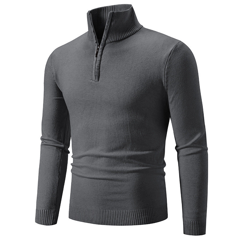 Herren Slim-Fit Halbzip-Mockneck Feinstrickpullover mit geripptem Kragen Drune