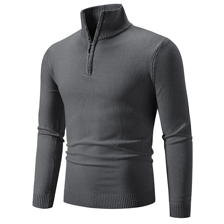 Herren Slim-Fit Halbzip-Mockneck Feinstrickpullover mit geripptem Kragen Drune