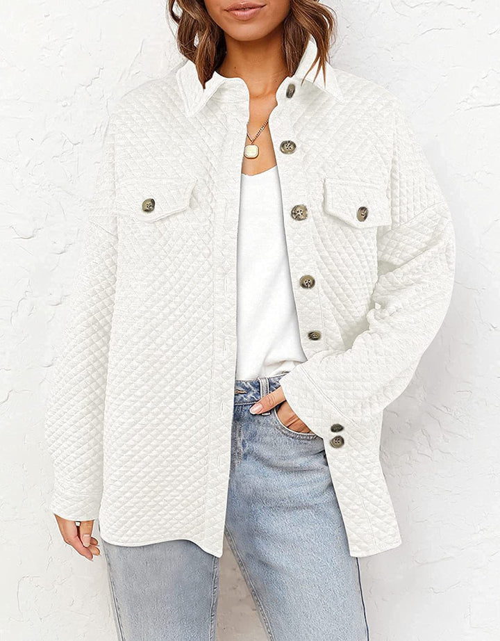 Damen Stepp Übergangshemdjacke mit Oversize Schnitt Brustpatten und Knopfleiste Drune