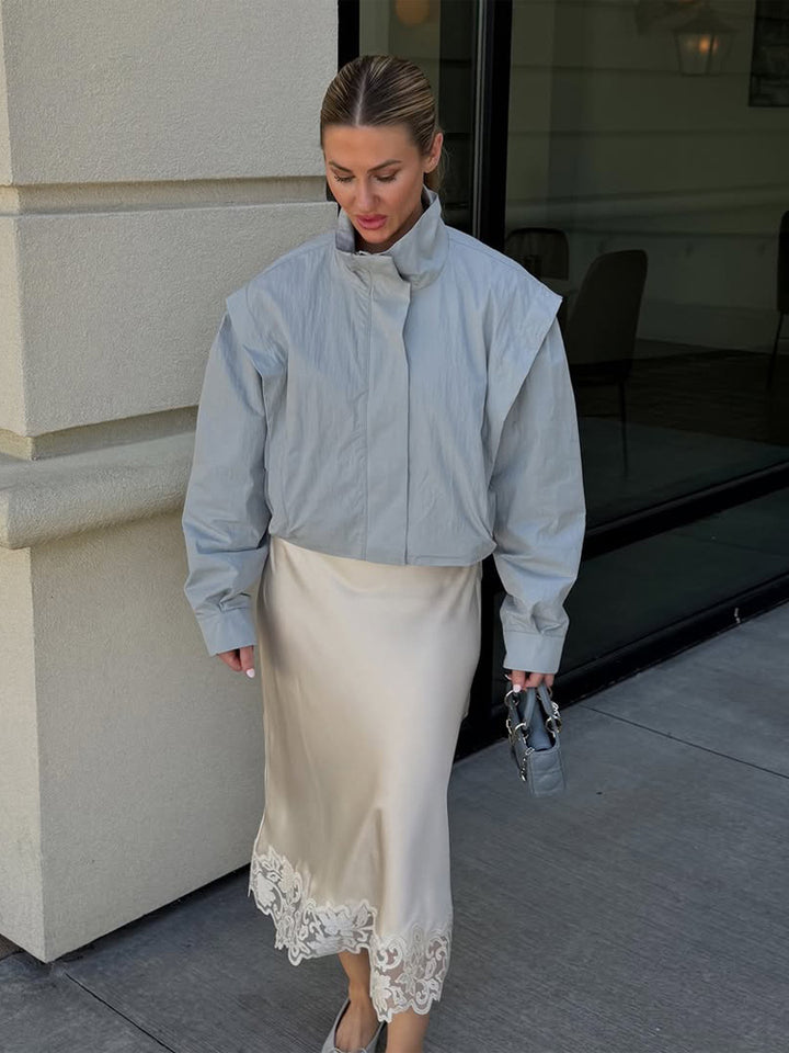 Damen Cropped Übergangsjacke mit Stehkragen und betonter Schulterpartie Drune