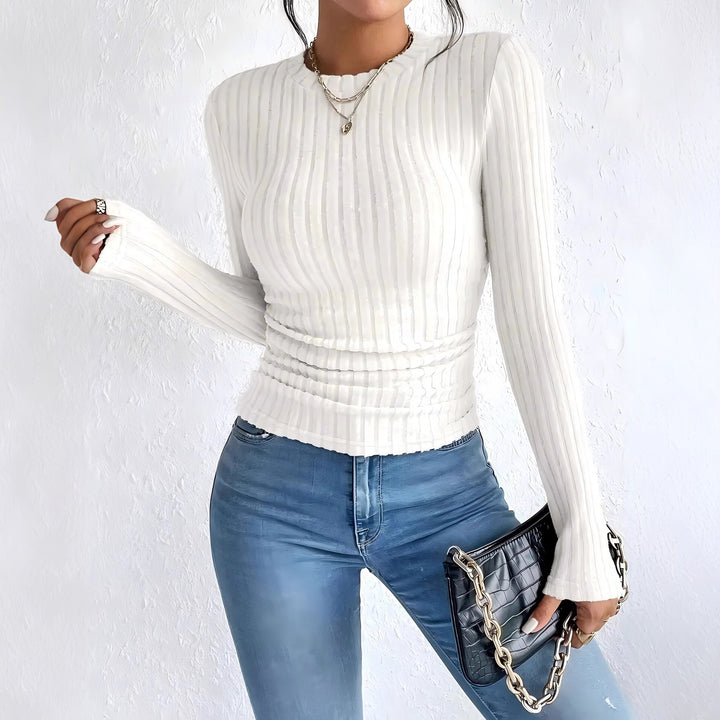 Damen Geripptes Langarmshirt mit vertikaler Plissee‑Optik und taillierter Passform Drune