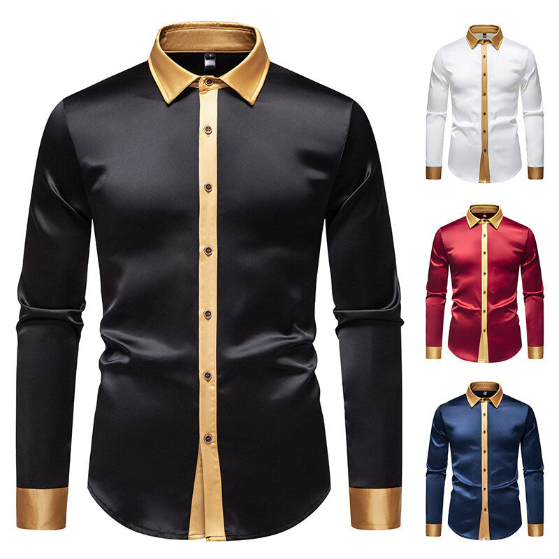 Herren Langarm-Hemd mit modernen Satin-Details Drune