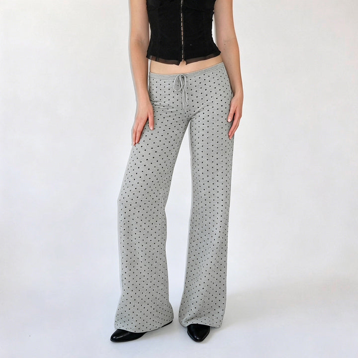 Damen nan gemütliche Highwaist-Loungehose mit weitem Schlag, elastischem Komfortbund, Kordelzug und dezentem Punkte-Print Drune