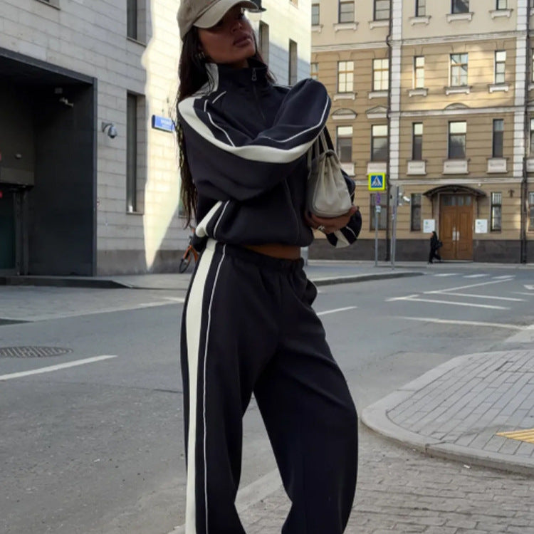 Damen Oversize-Trackset mit Reißverschlussjacke, weitem Jogger und Kontrastseitenstreifen Drune