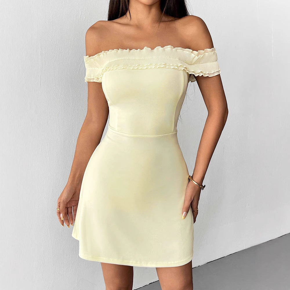 Damen Off-Shoulder Kleid mit Rüschenbesatz Drune