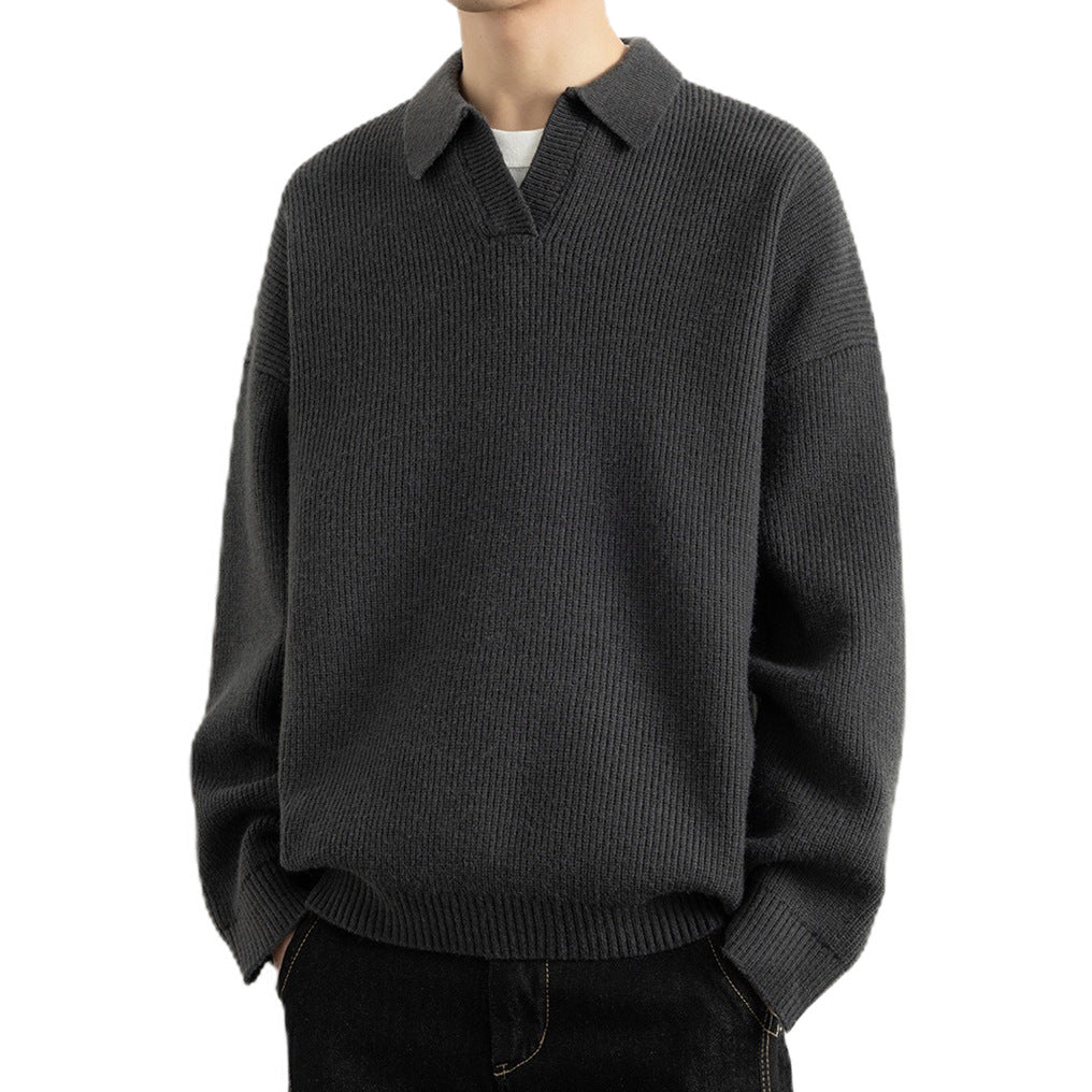 Herren Modischer Grobstrickpullover mit Kragen Drune