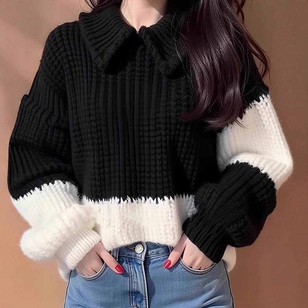 Damen Modischer Strickpullover mit schickem Kragen Drune