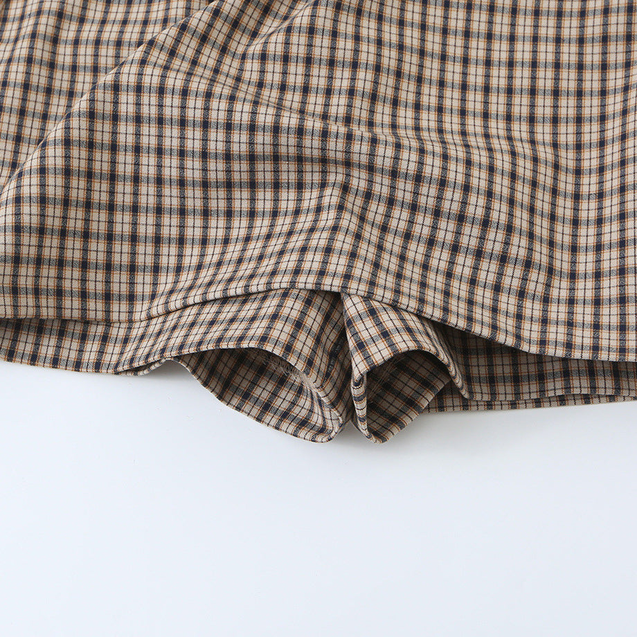 Damen Tailliertes ärmelloses Mini-Kleid mit Stehkragen und Karomuster Drune