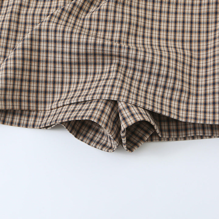 Damen Tailliertes ärmelloses Mini-Kleid mit Stehkragen und Karomuster Drune