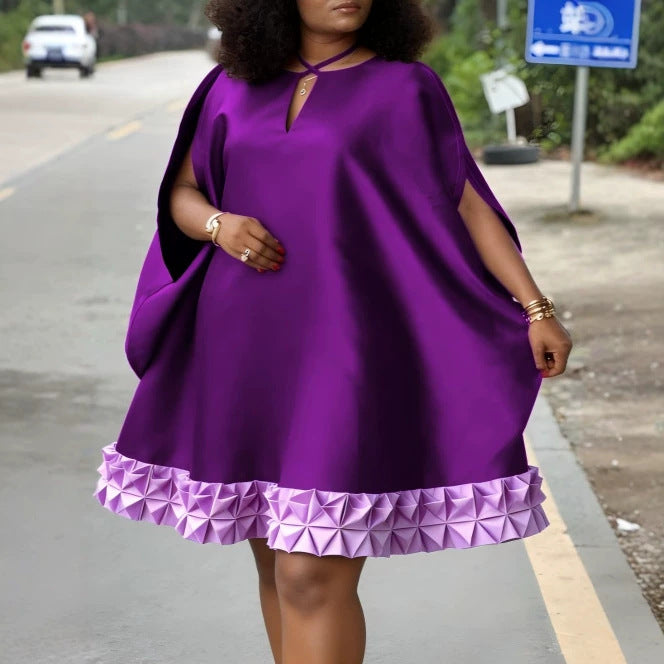 Damen elegantes kurzärmeliges Kleid mit voluminösem Rüschenunterrand Drune