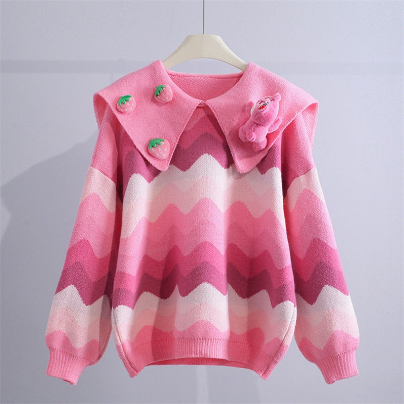 Damen Strickpullover mit verspielten Applikationen und Wellenmuster Drune