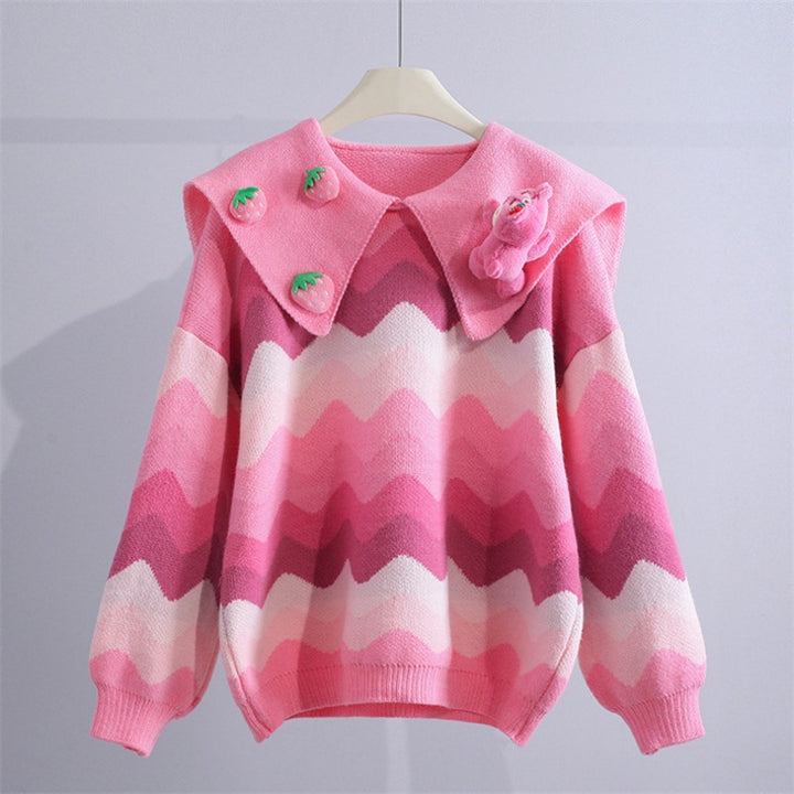 Damen Strickpullover mit verspielten Applikationen und Wellenmuster Drune