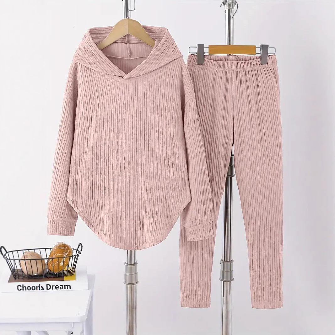 Damen lässiger Sweat-Pulli und -Hose Set mit strukturiertem Design Drune