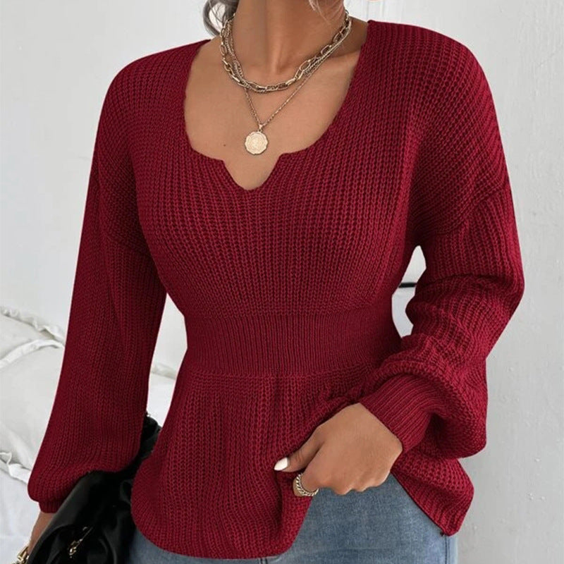 Damen modischer Strickpullover mit weichem Material und charmantem V-Ausschnitt Drune