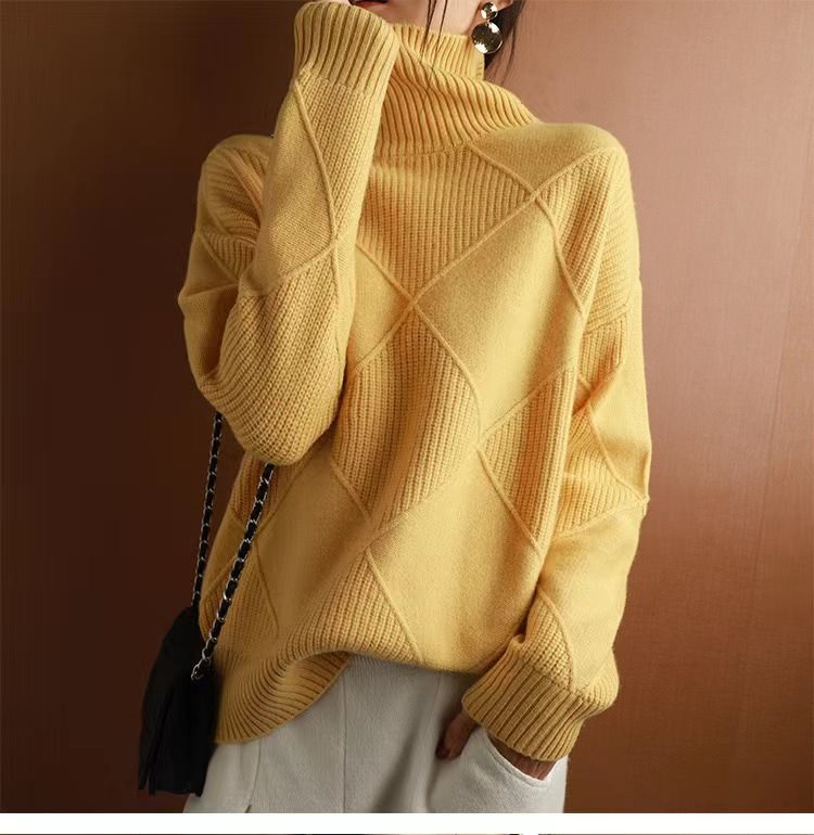 Damen kuscheliger Stehkragenpullover mit strukturiertem Strickmuster Drune