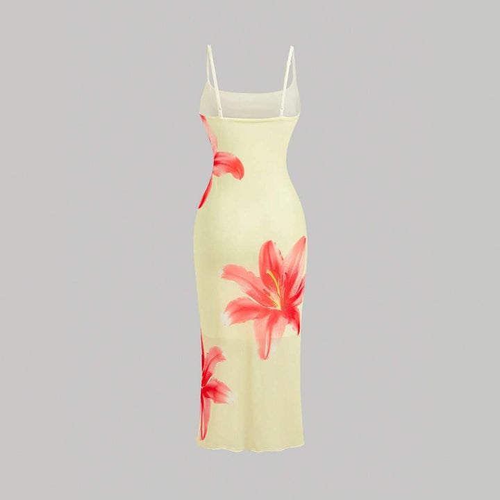 Damen sommerliches Blumenkleid mit feinen Spaghetti-Trägern und fließendem Schnitt Drune