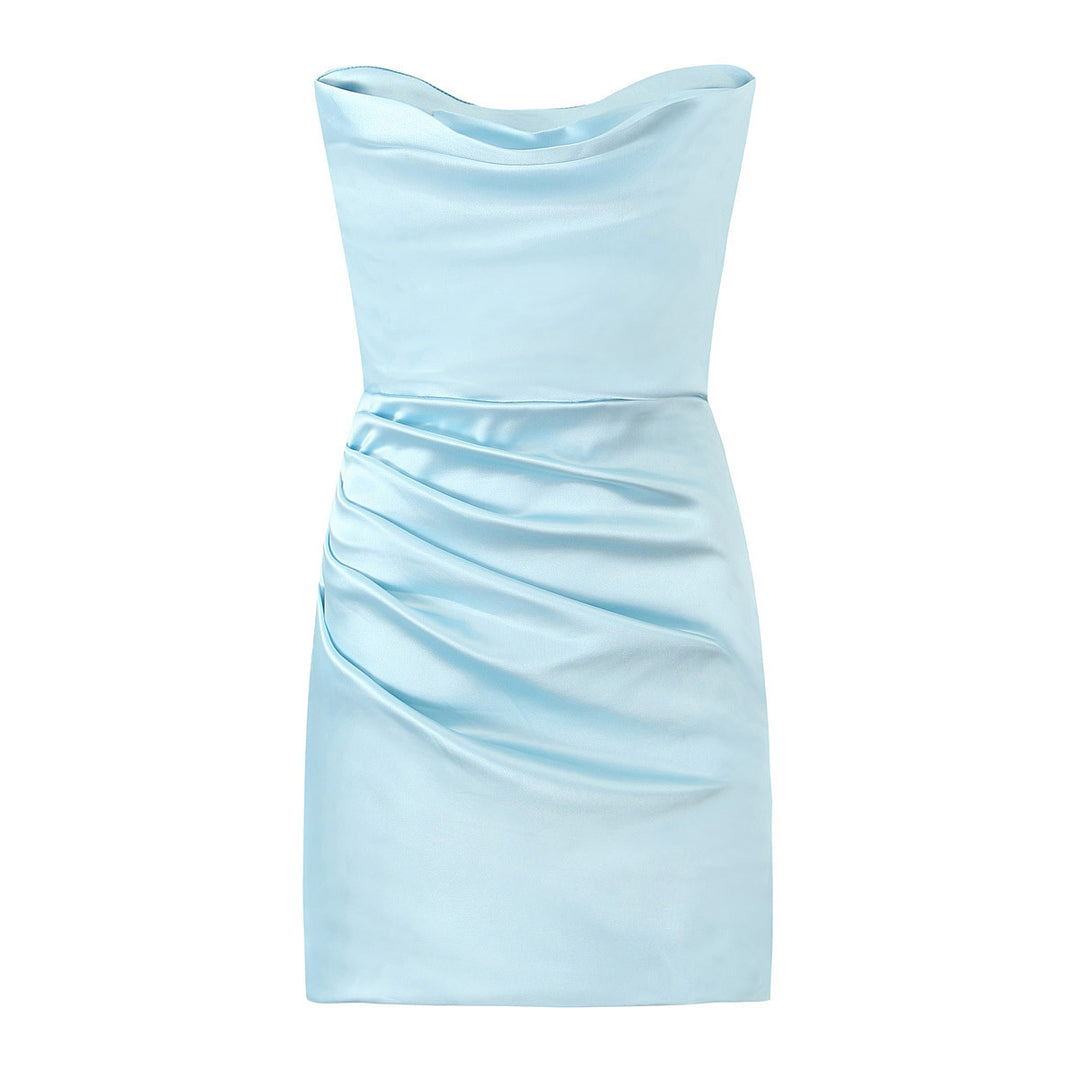 Damen figurbetontes Minikleid mit elegantem Wasserfallausschnitt und Raffungen Drune