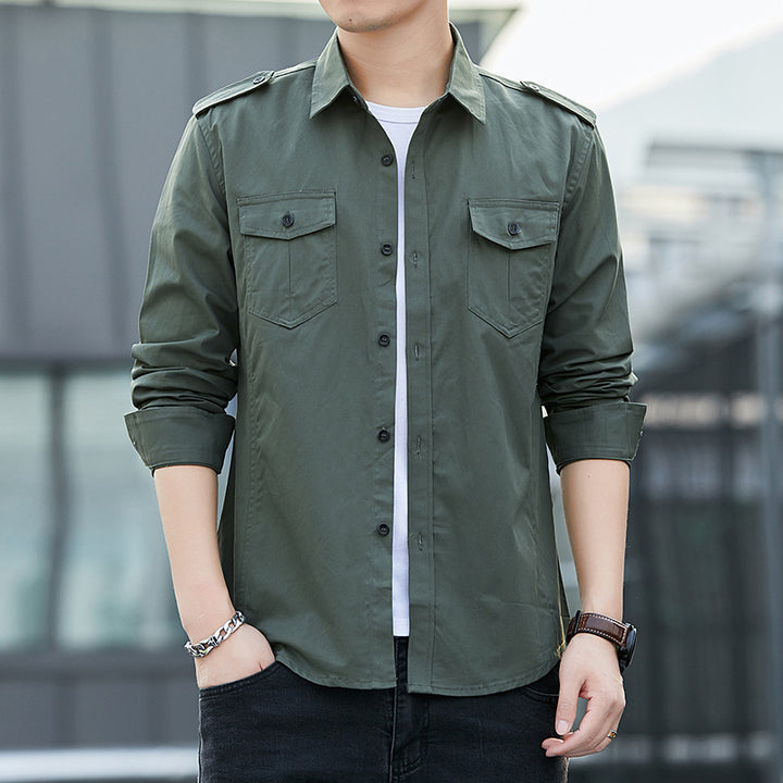 Herren legeres Utility-Overshirt aus Baumwollmix mit Schulterpatten und Pattentaschen Drune