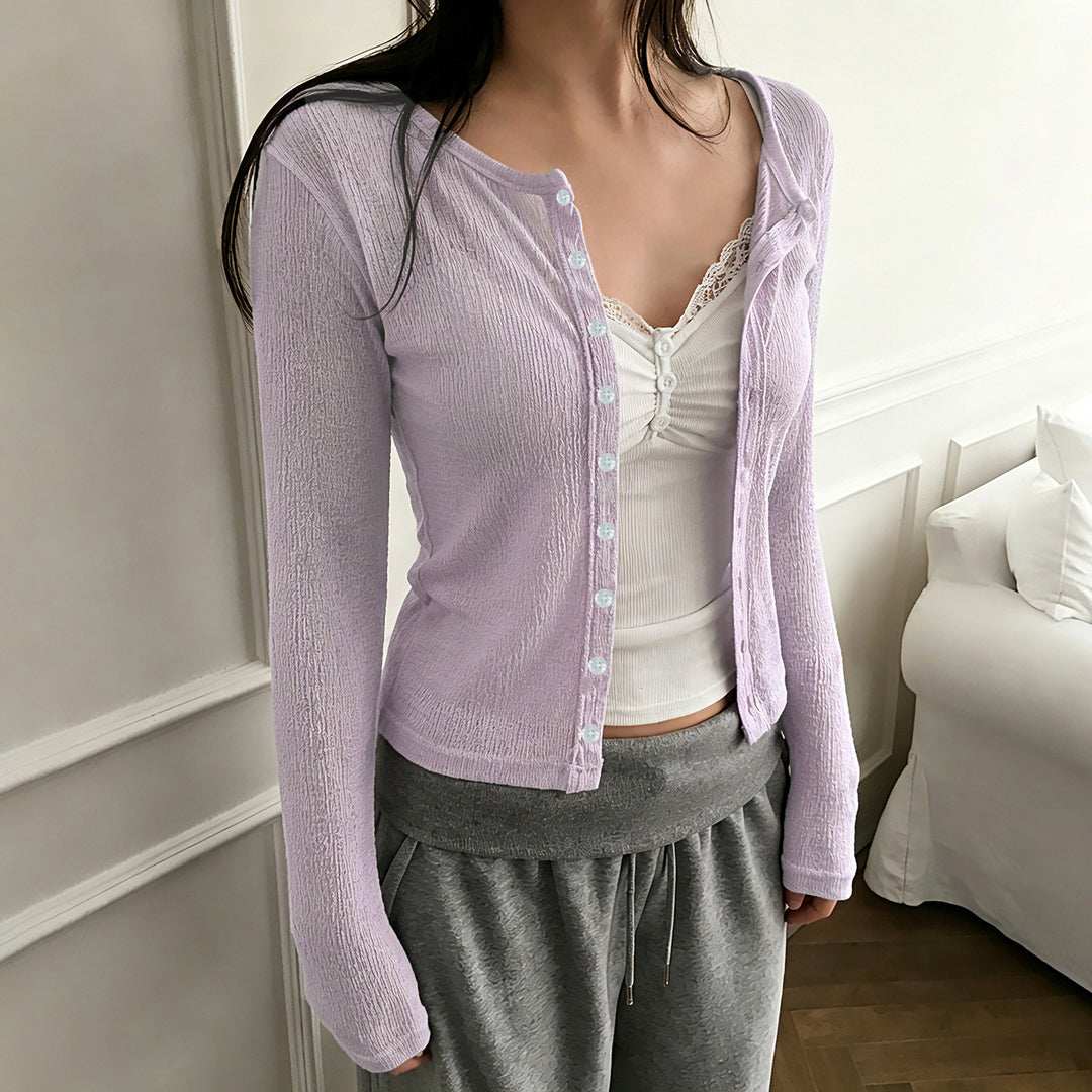 Damen Strukturierter Longsleeve-Cardigan mit taillierter Passform und V‑Ausschnitt Drune