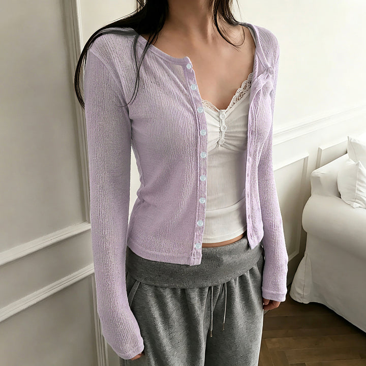 Damen Strukturierter Longsleeve-Cardigan mit taillierter Passform und V‑Ausschnitt Drune